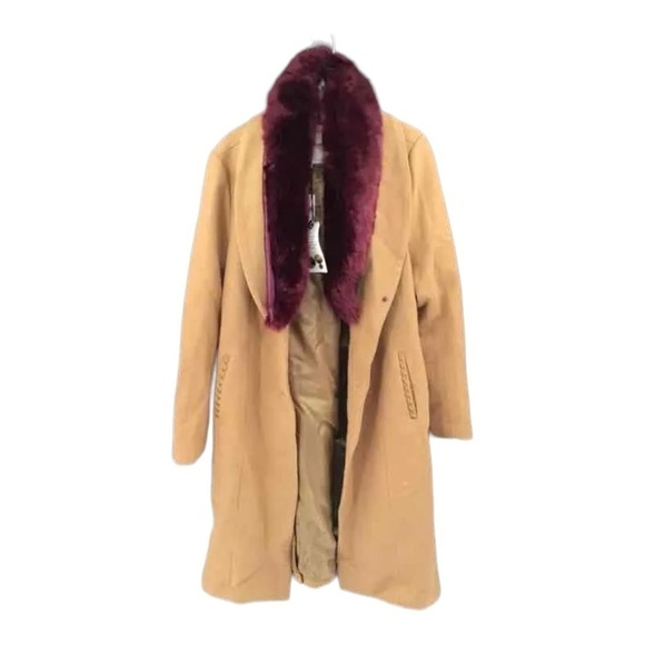 NWT CARTONNIER Anthropologie Sienna Collared Wool Blend Beige Long Coat Medium - Picture 11 of 16